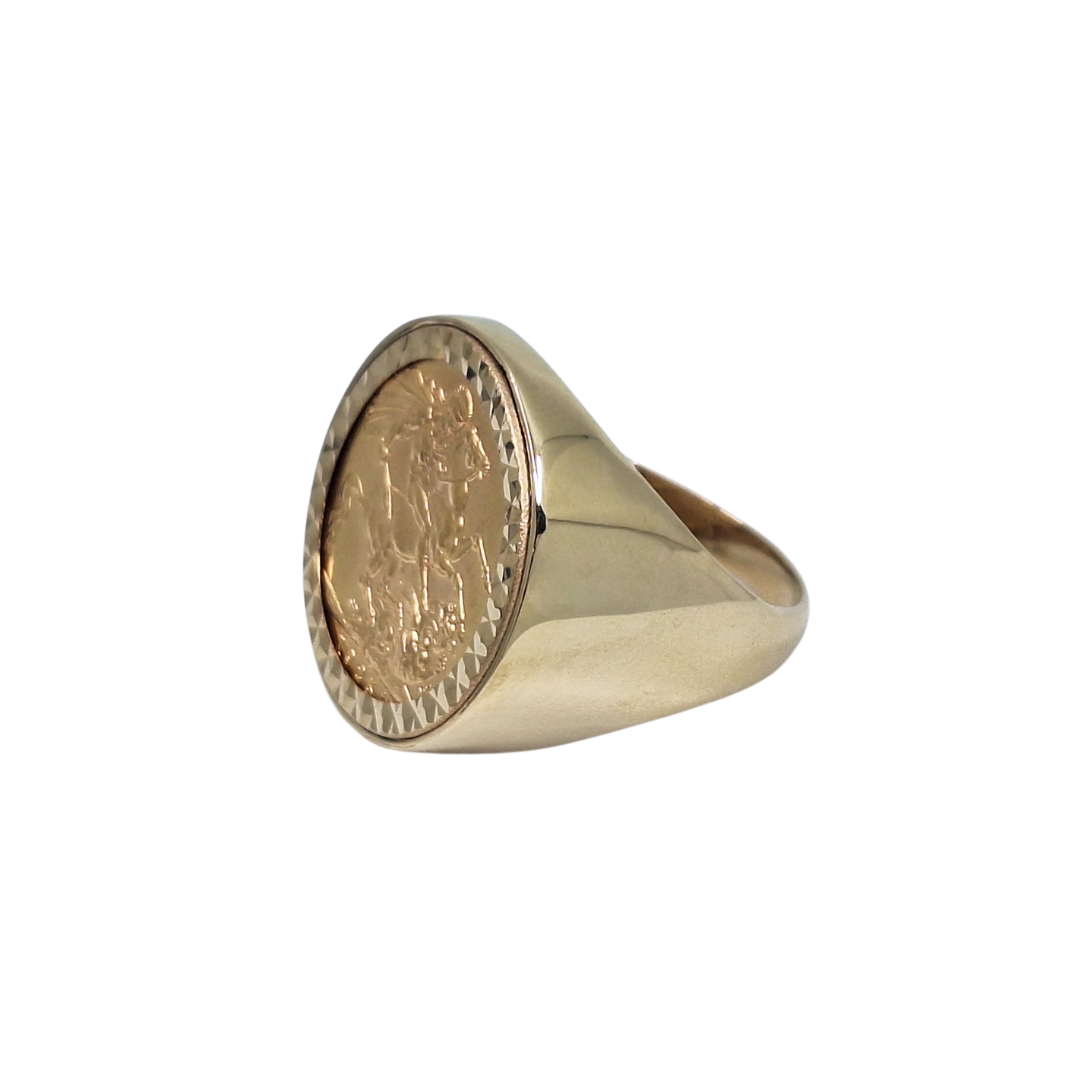 9ct /22ct Full Sovereign Coin Ring 1925