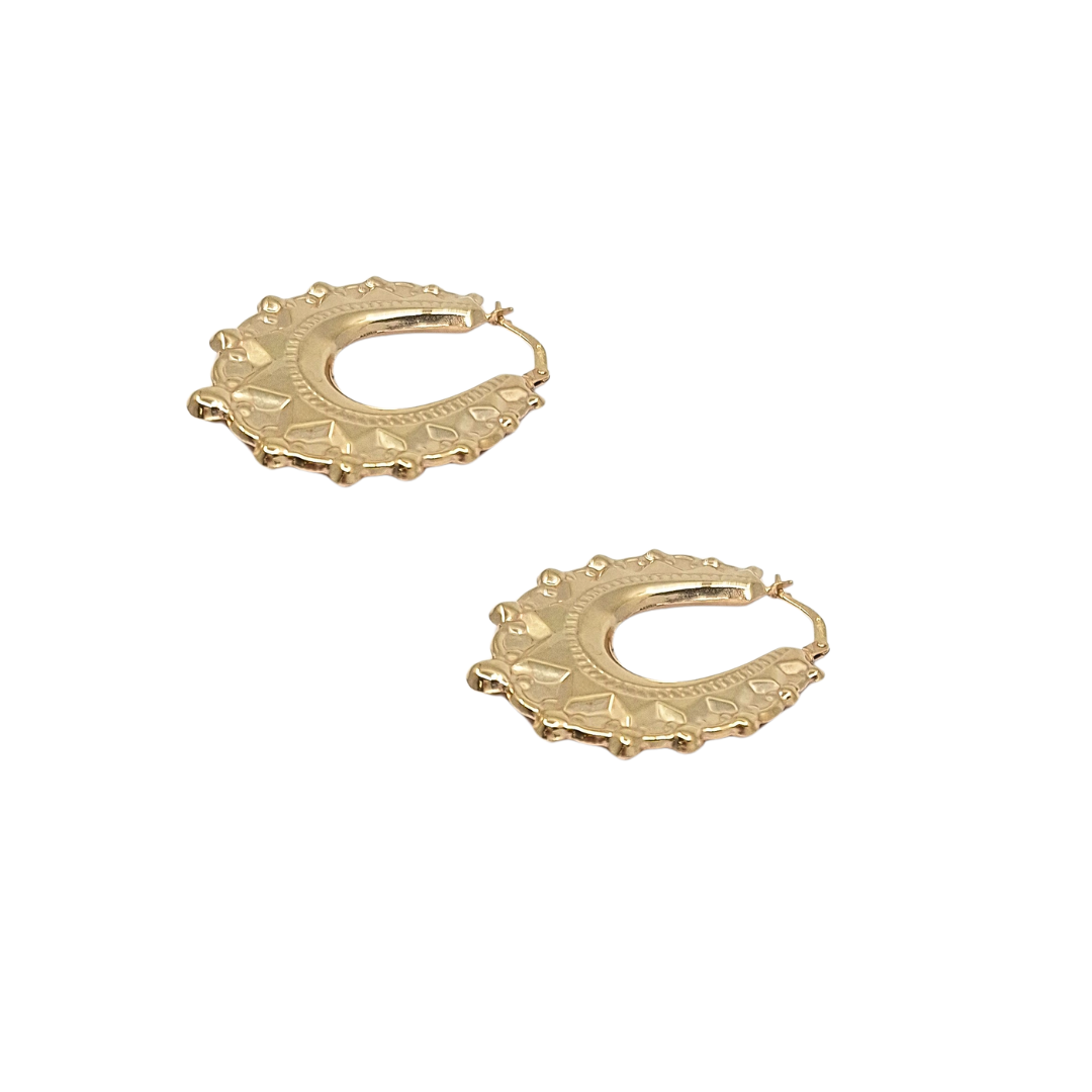 9ct Yellow Gold Spike Creole Earrings