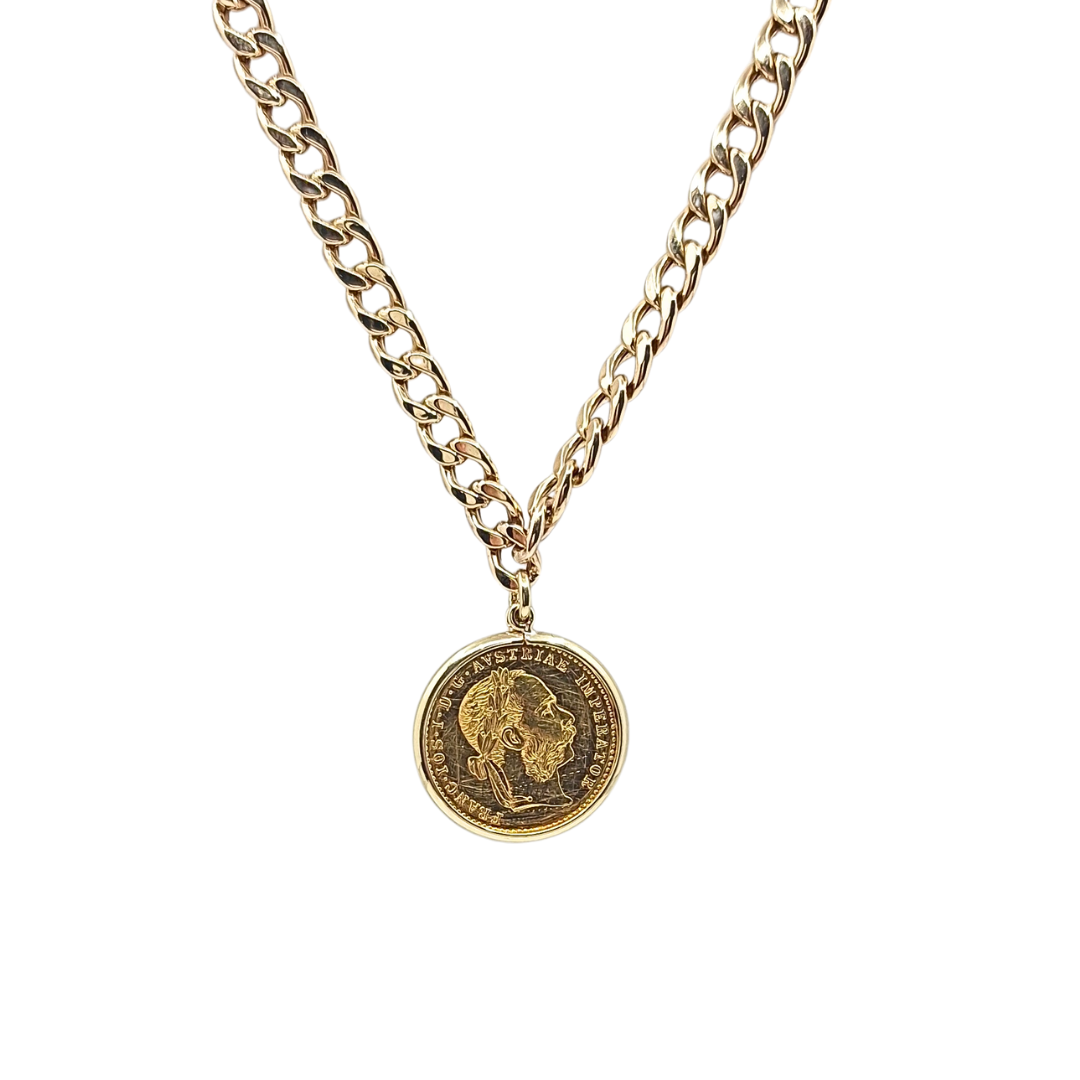 9ct Yellow Gold Austrian 1 Ducat Coin Pendant 21"