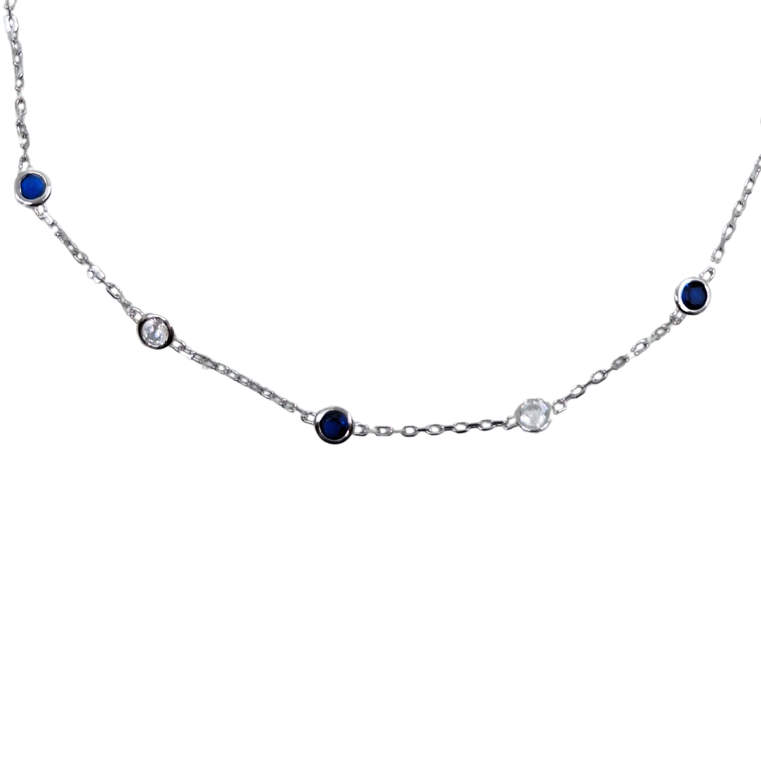 Silver Blue & White Cubic Zirconia Anklet 10"