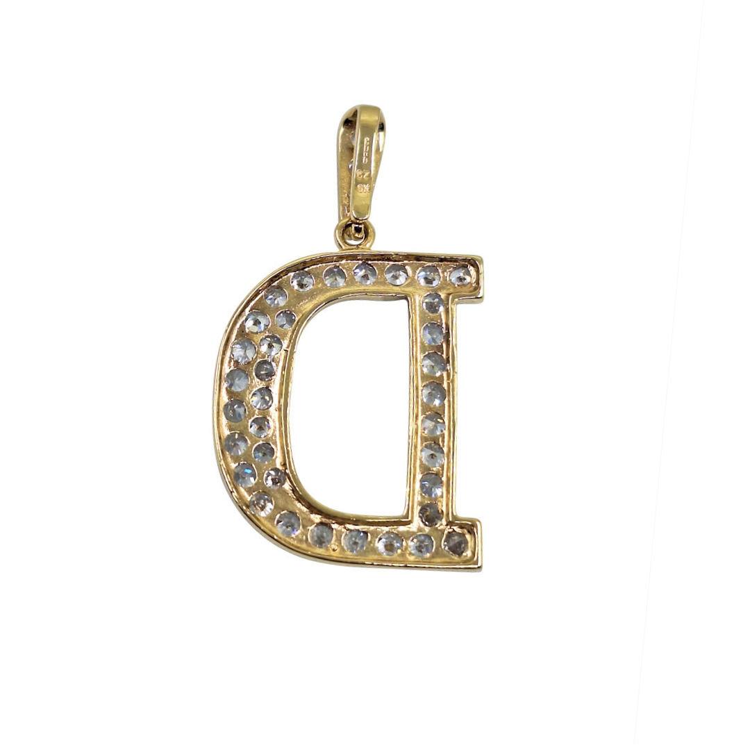 9ct Yellow Gold Cubic Zirconia D Initial Pendant