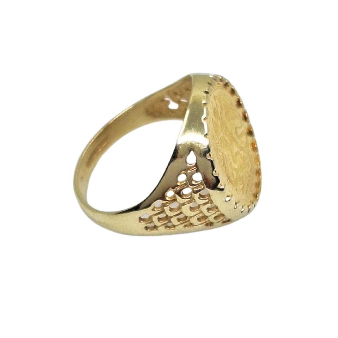 9ct/Fine Yellow Gold Angel Coin Ring 1990