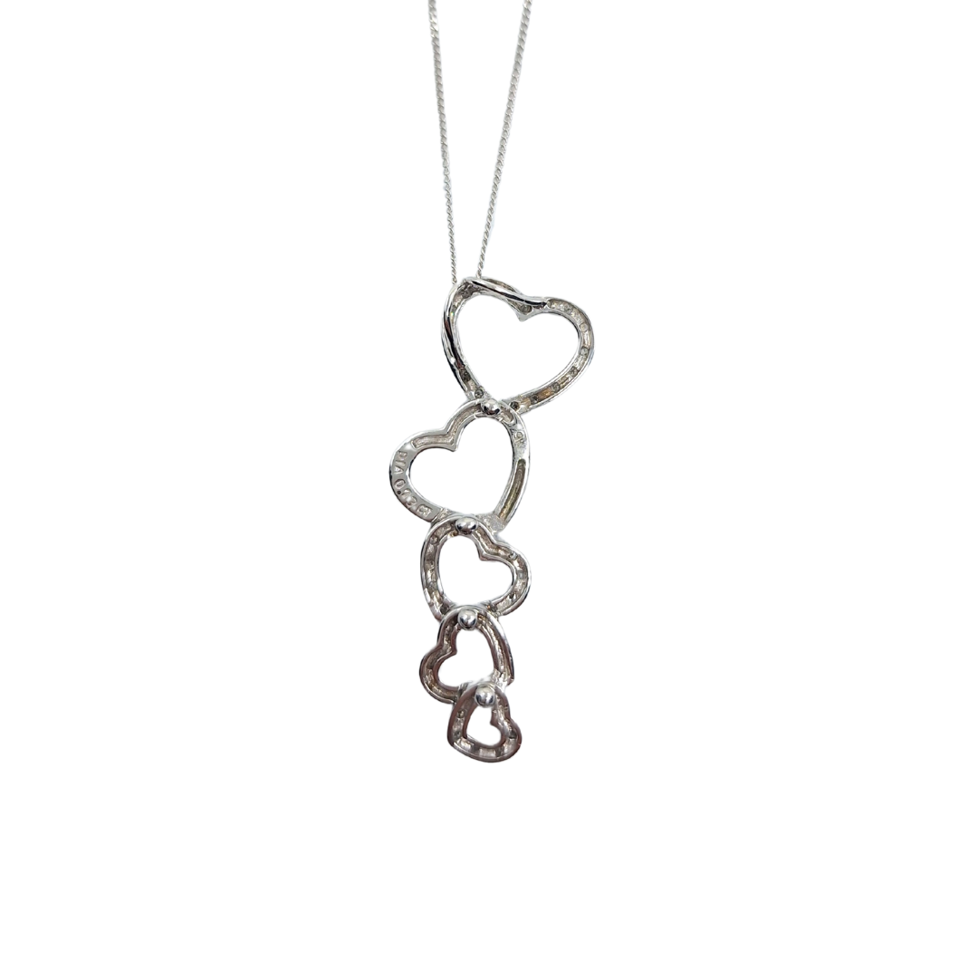 9ct White Gold Diamond Heart Pendant & Chain 0.13ct