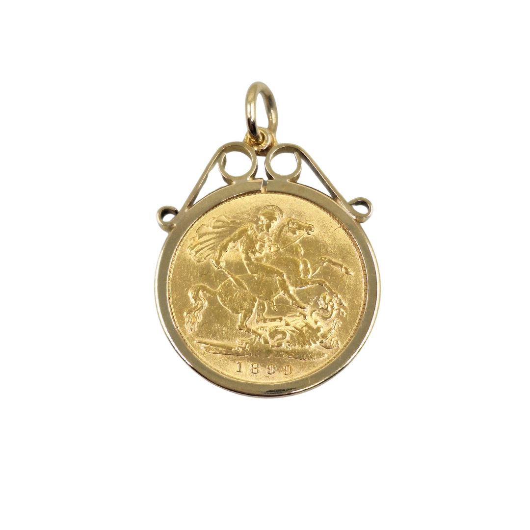 9ct/22ct Yellow Gold Half Sovereign Pendant 1899