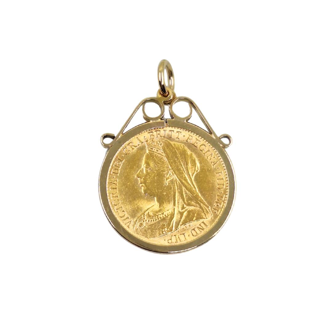 9ct/22ct Yellow Gold Half Sovereign Pendant 1899