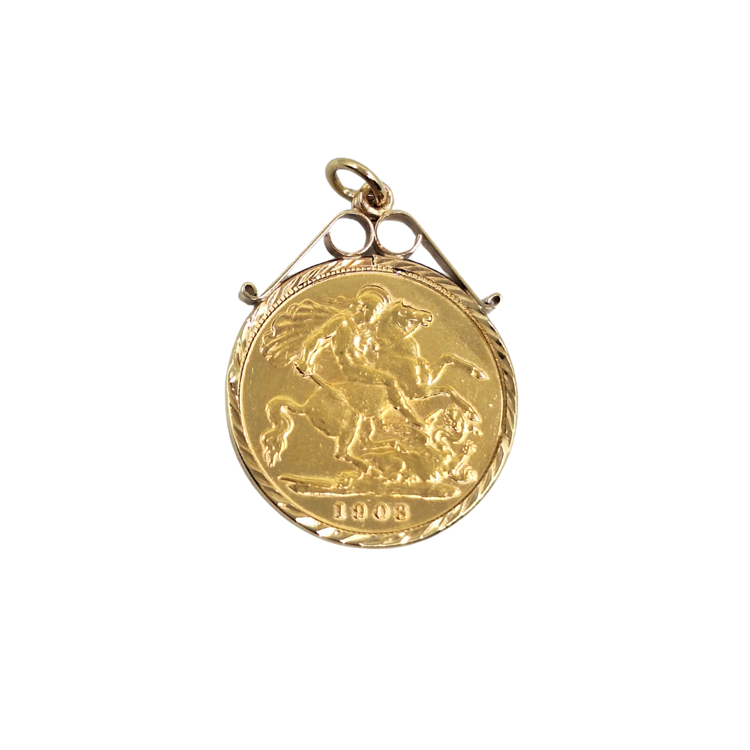 9ct/22ct Yellow Gold Half Sovereign Pendant 1903