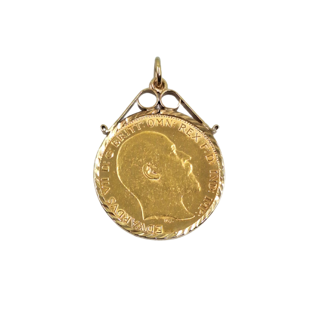 9ct/22ct Yellow Gold Half Sovereign Pendant 1903