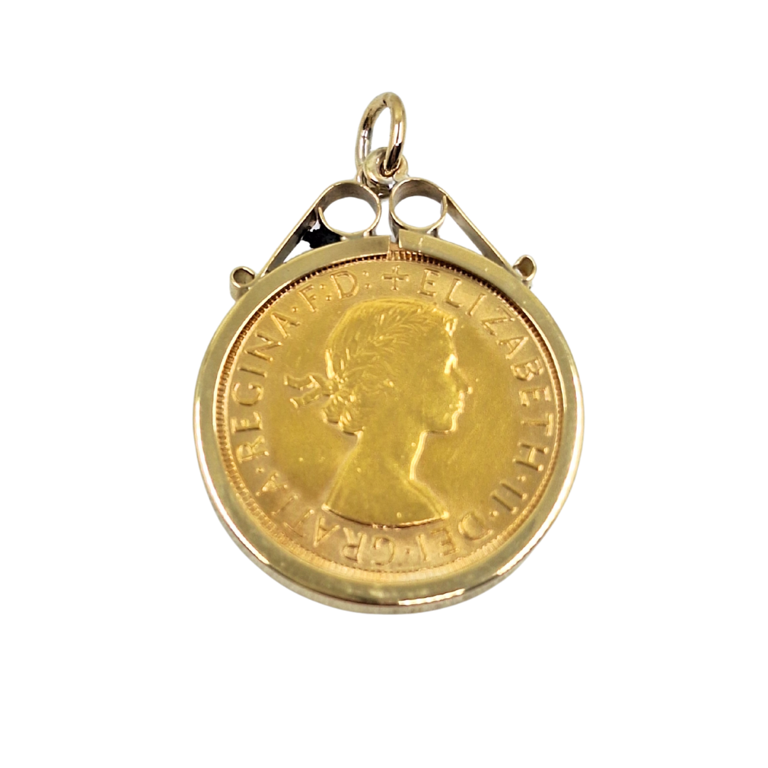 9ct/22ct Yellow Gold Full Sovereign Pendant 1963