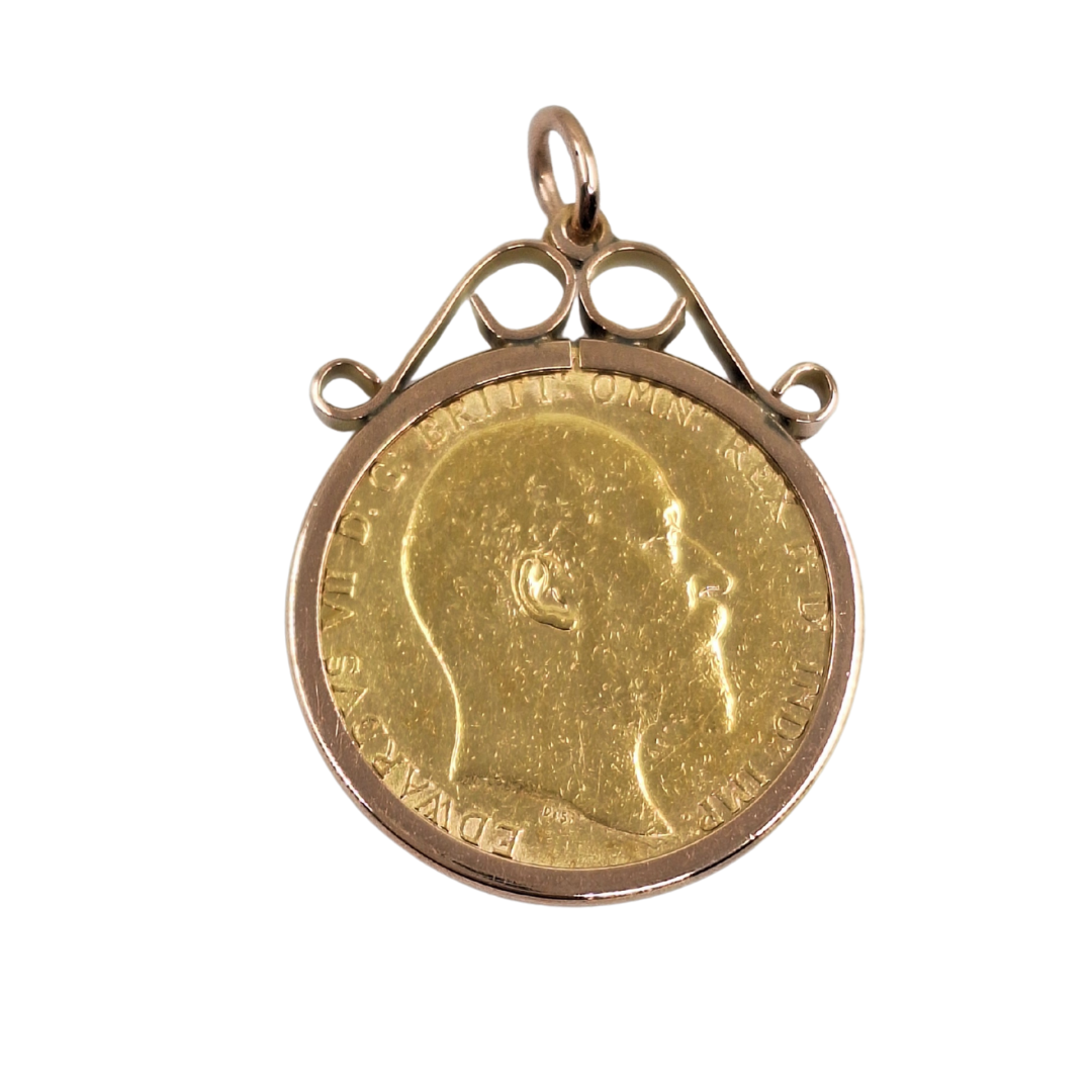 9ct/22ct Rose Gold Full Sovereign Pendant 1905