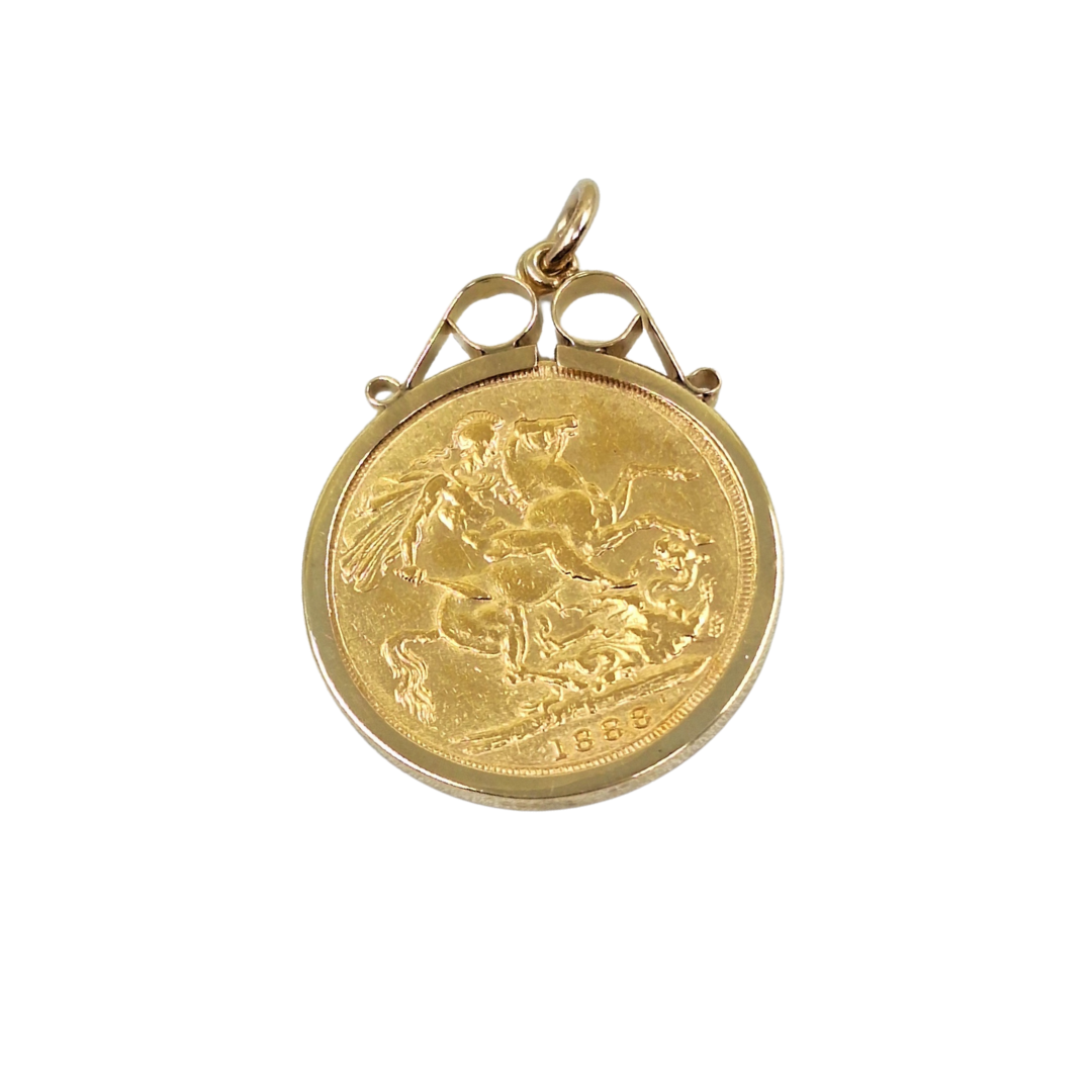 9ct/22ct Yellow Gold Full Sovereign Pendant 1888