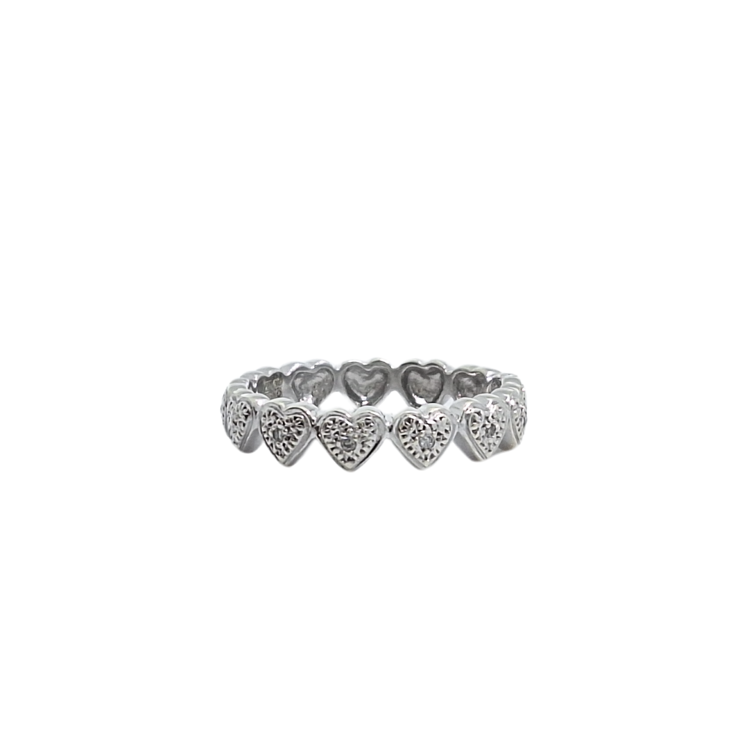 9ct White Gold Hearts Ring