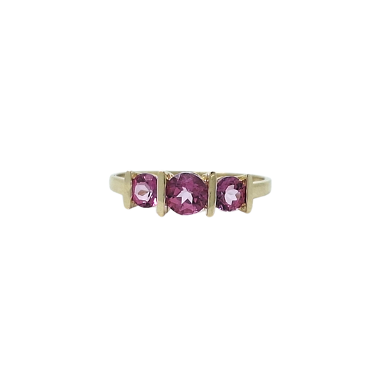 9ct Yellow Gold Pink Gemstone Three Stone Ring