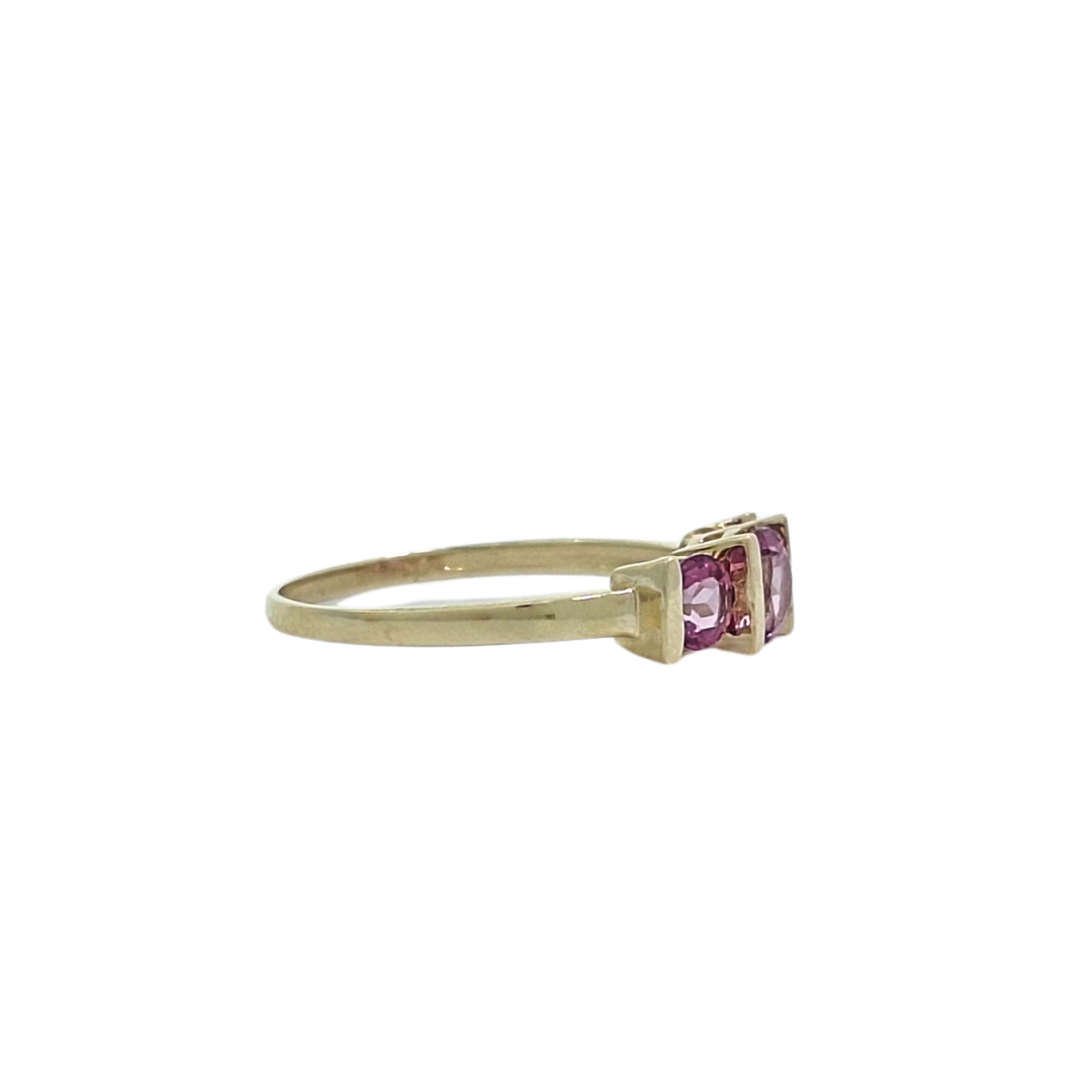 9ct Yellow Gold Pink Gemstone Three Stone Ring