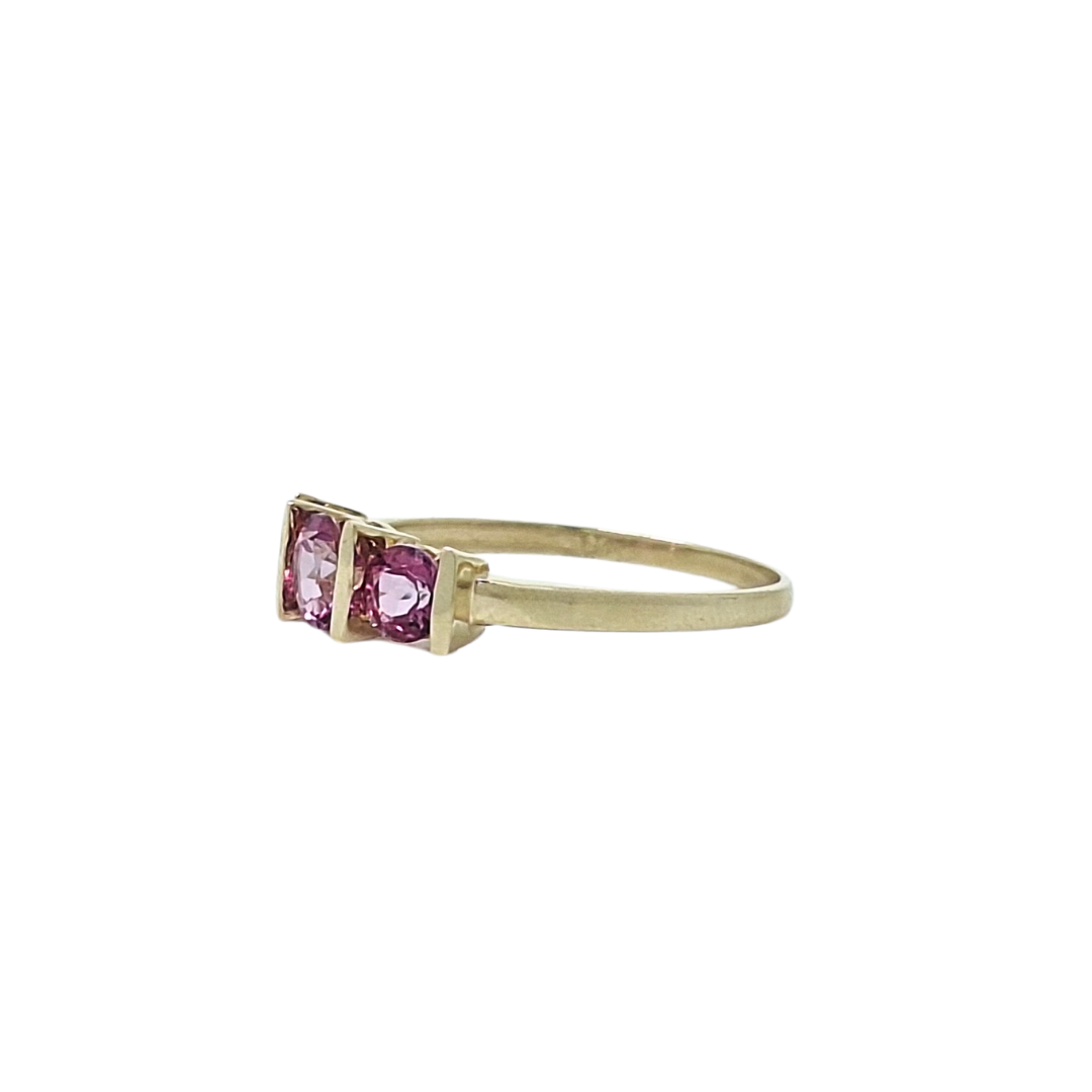 9ct Yellow Gold Pink Gemstone Three Stone Ring
