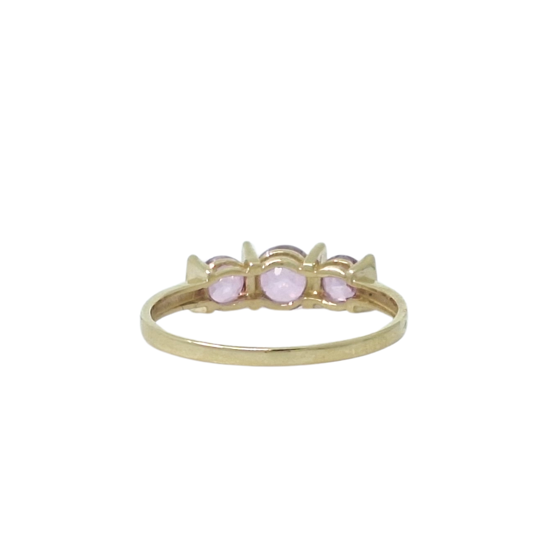 9ct Yellow Gold Pink Gemstone Three Stone Ring
