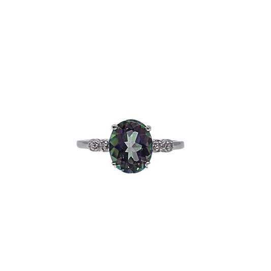 9ct White Gold Mystic Topaz Ring