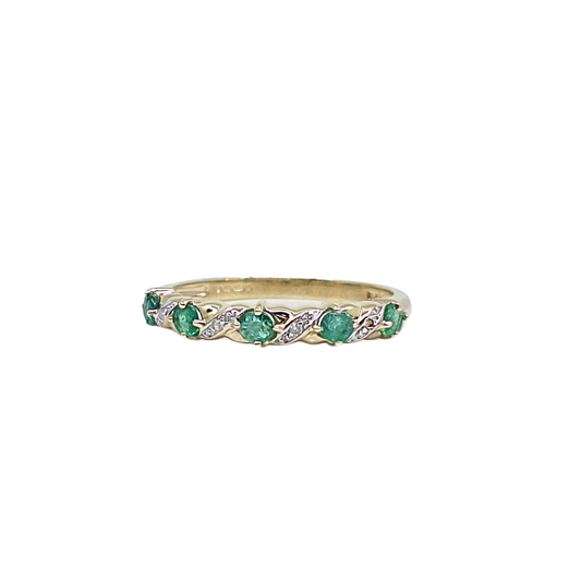 9ct Yellow Gold Emerald & Diamond Eternity Ring