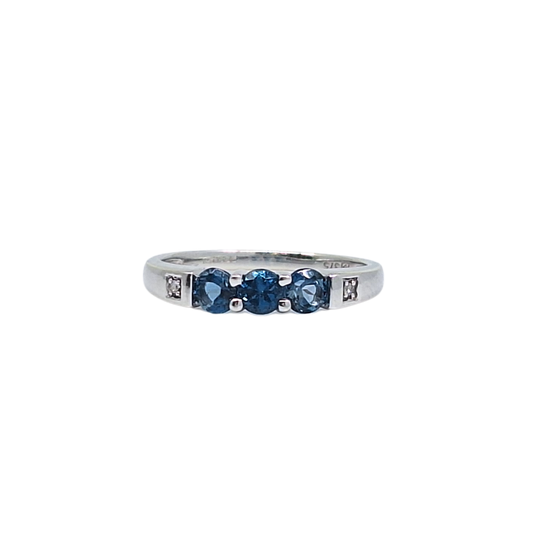 9ct White Gold Blue Topaz & Diamond Ring