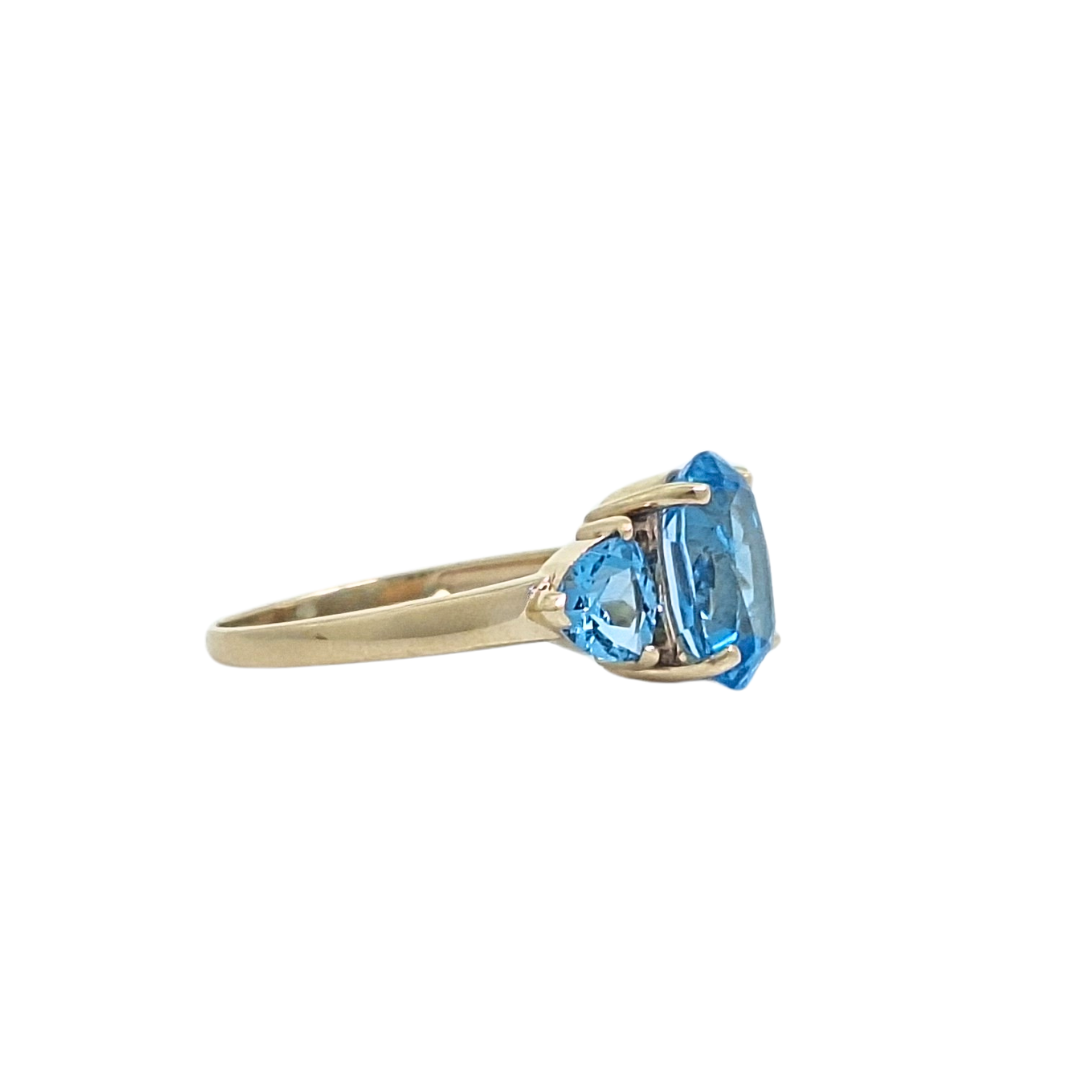 9ct Yellow Gold Blue Topaz Three Stone Ring