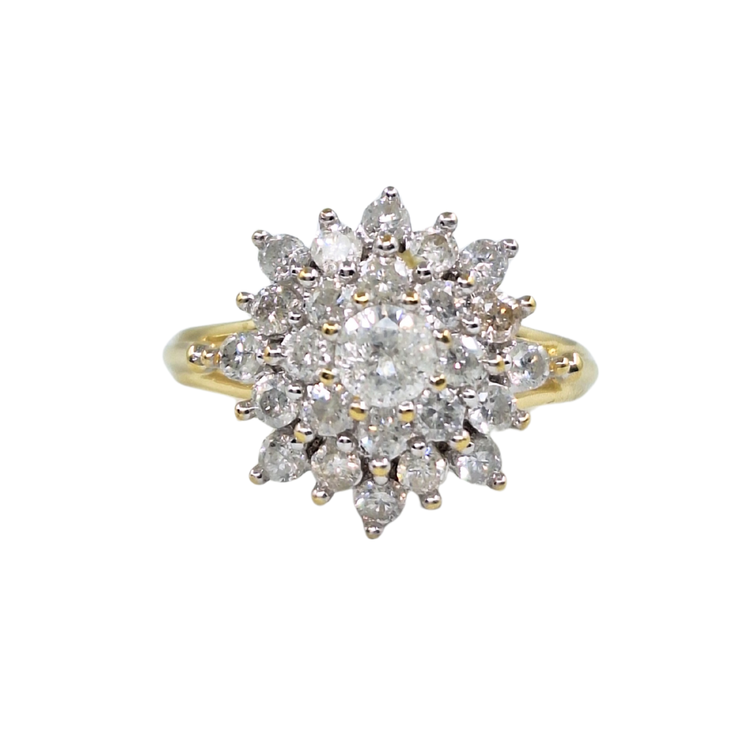 18ct Yellow Gold Diamond Cluster Ring 1ct