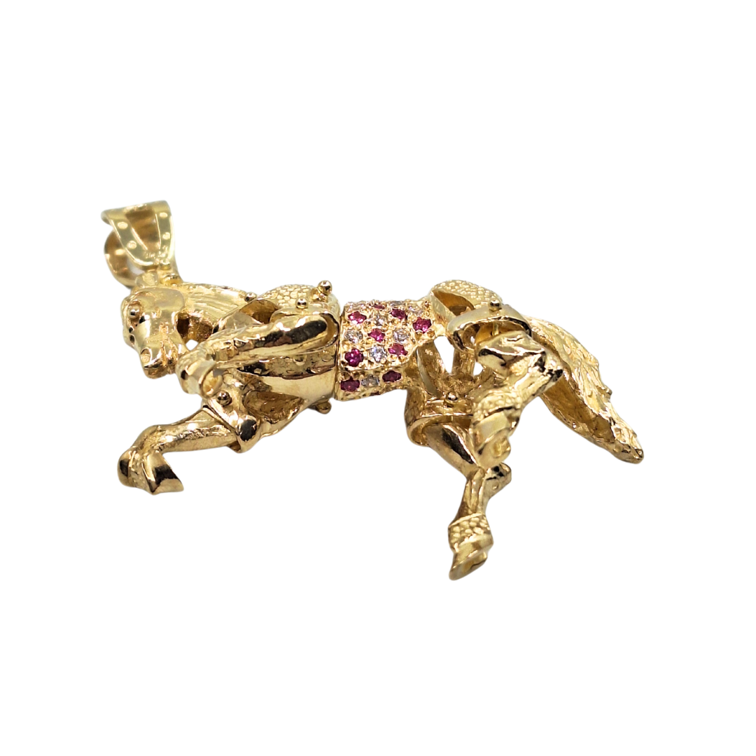 9ct Yellow Gold Pink & White Cubic Zirconia Horse Pendant