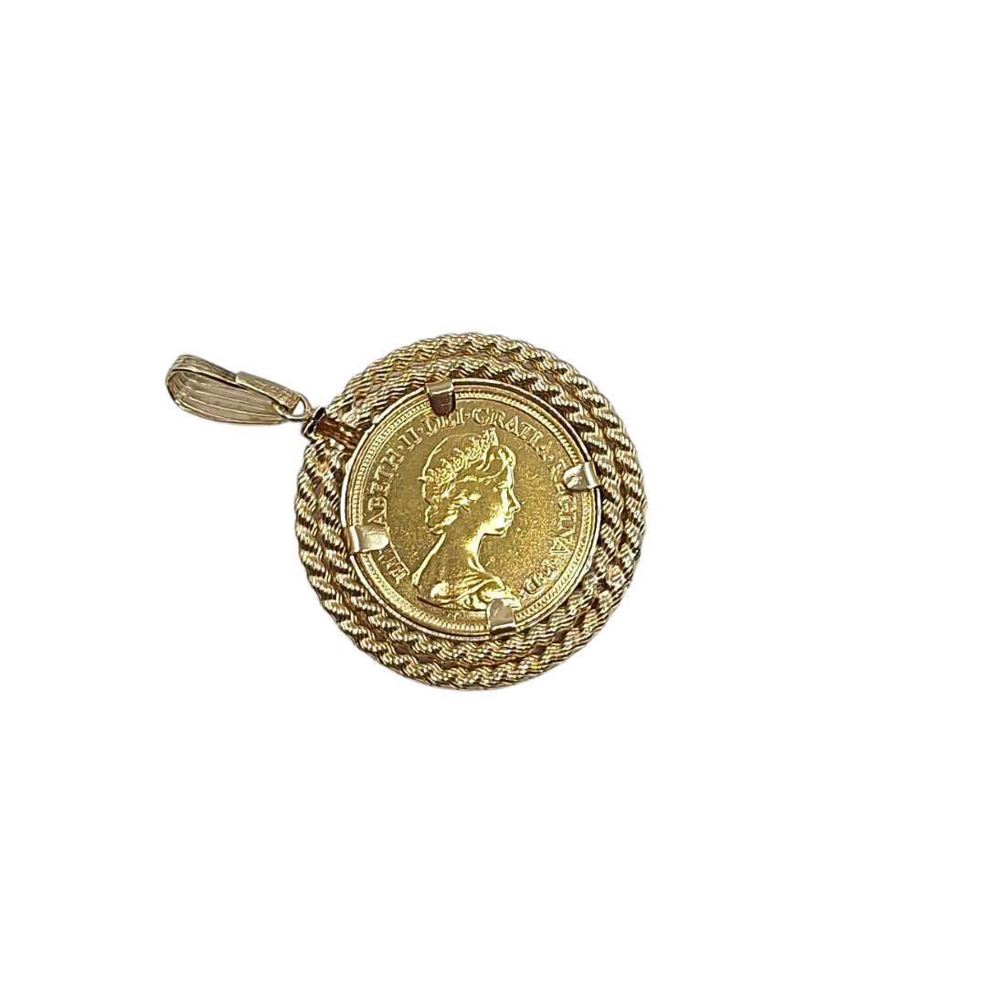 9ct/22ct Yellow Gold Half Sovereign Pendant 1982