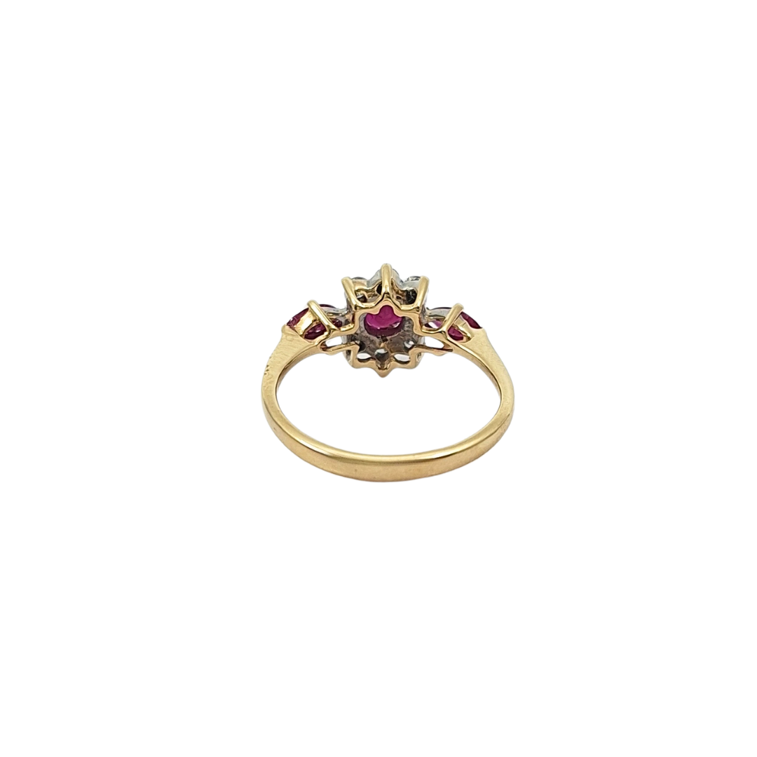 9ct Yellow Gold Ruby & Diamond Cluster Ring