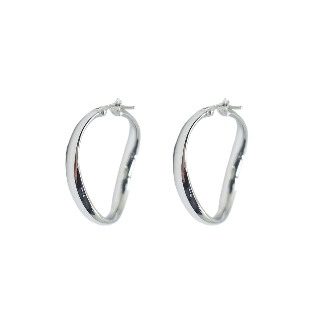 18ct White Gold Wave Hoop Earrings