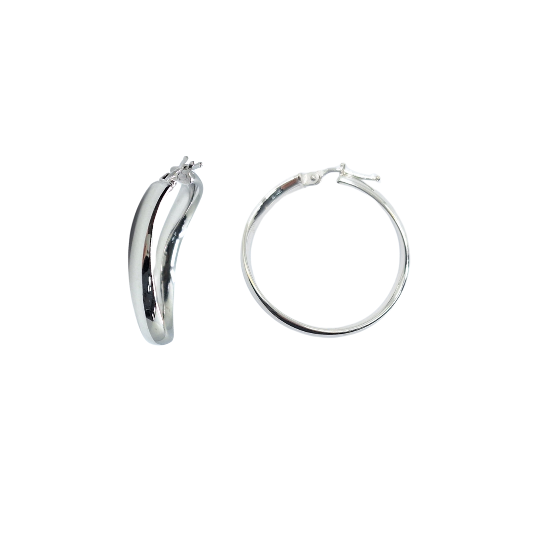 18ct White Gold Wave Hoop Earrings