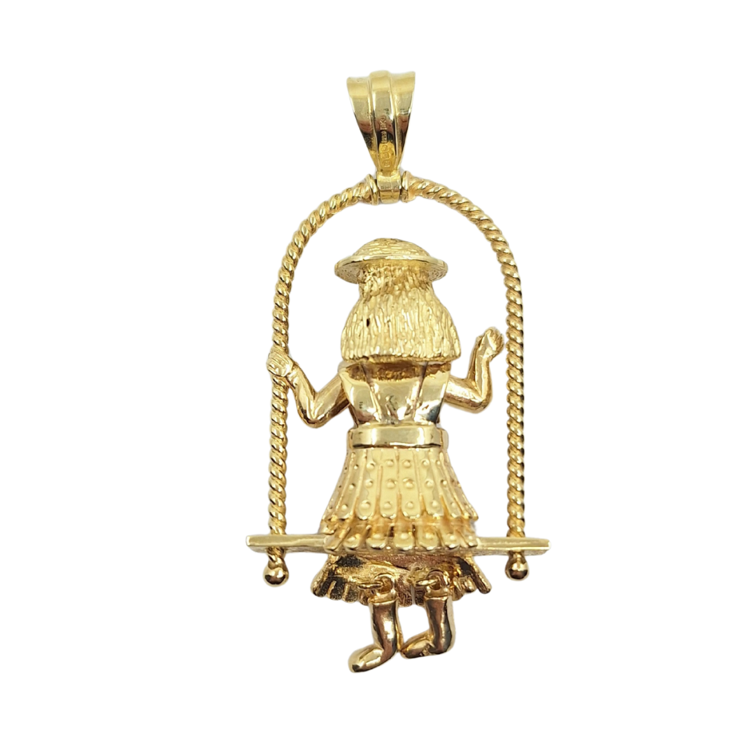 9ct Yellow Gold Cubic Zirconia Doll On Swing Pendant