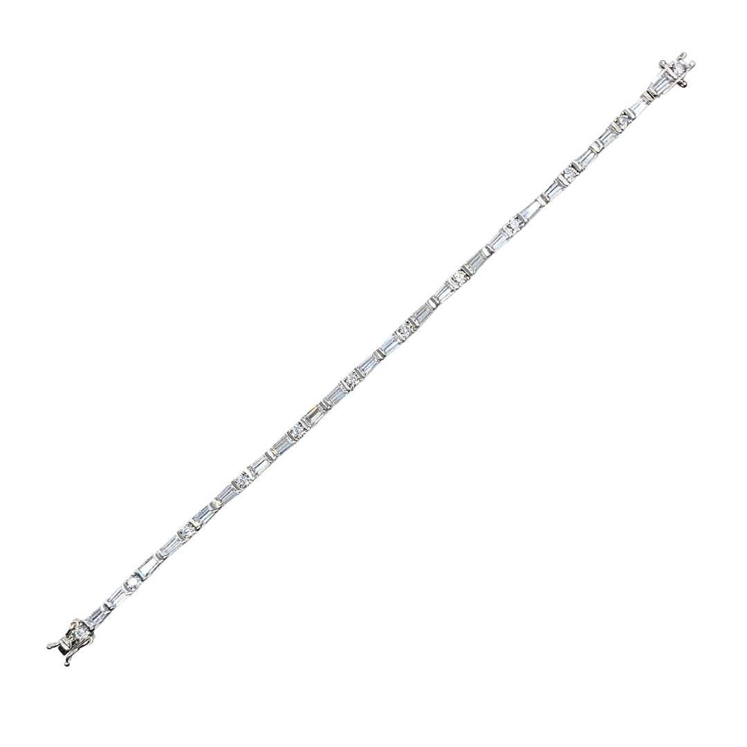Silver Cubic Zirconia Baguette Tennis Bracelet