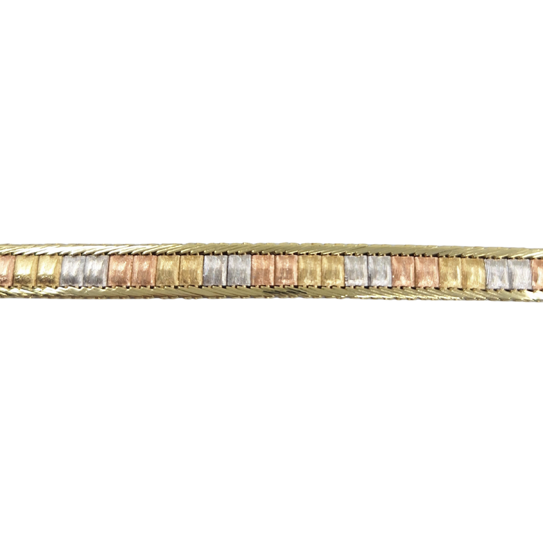 9ct 3 Colour Gold Fancy Link Bracelet 7"