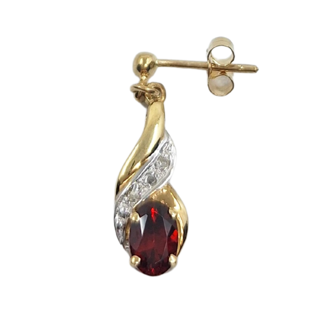 9ct Yellow Gold Garnet & Diamond Drop Earrings