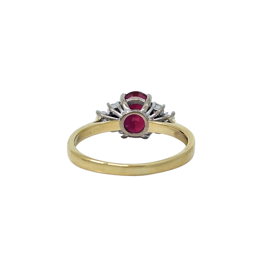 18ct Yellow Gold Ruby & Diamond Three Stone Ring