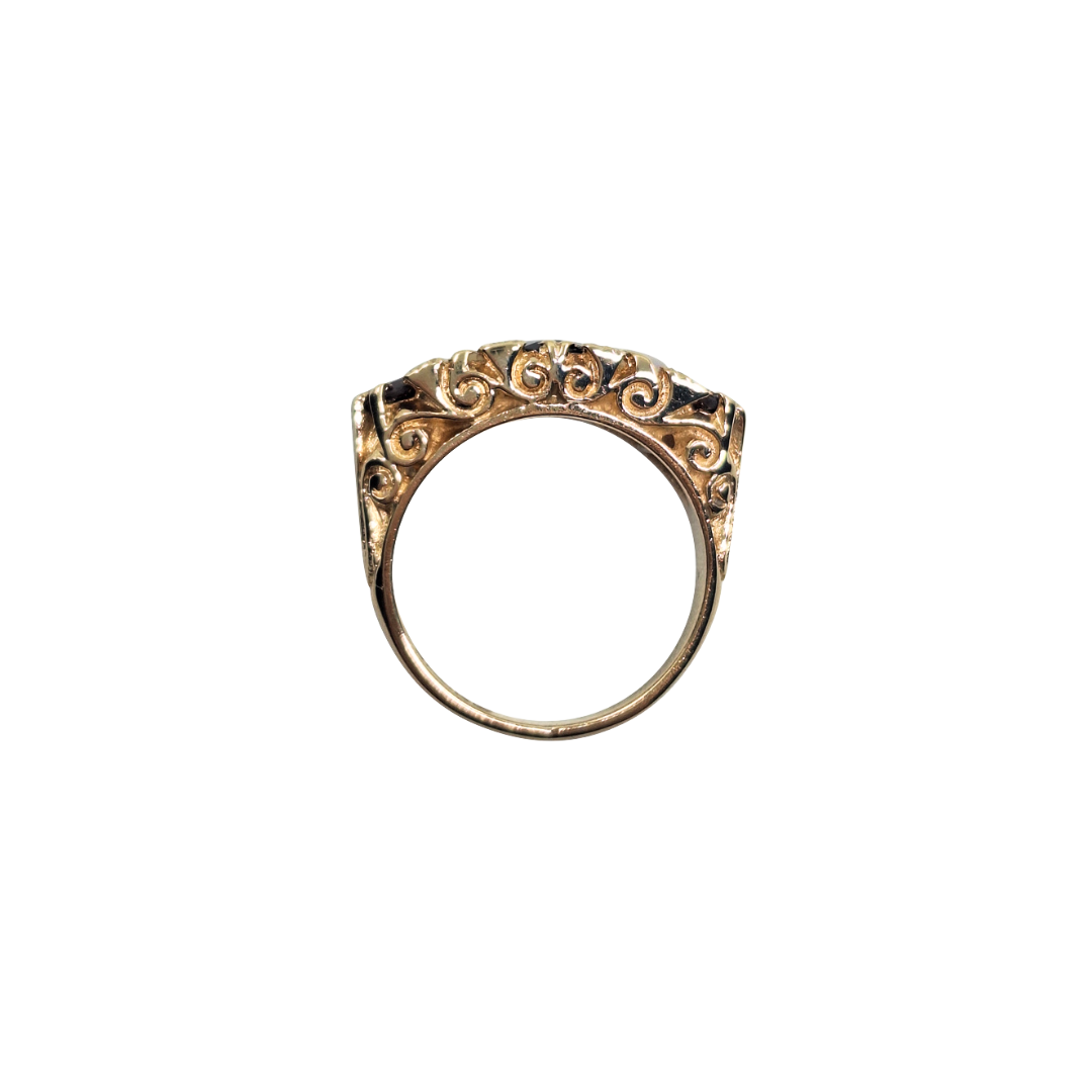 9ct Yellow Gold Garnet & Opal Band Ring