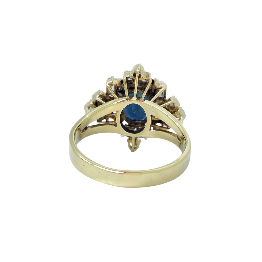 14ct Yellow Gold Sapphire & Diamond Cluster Ring