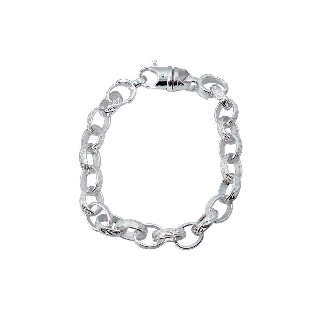 Silver Engraved Belcher Bracelet 9"