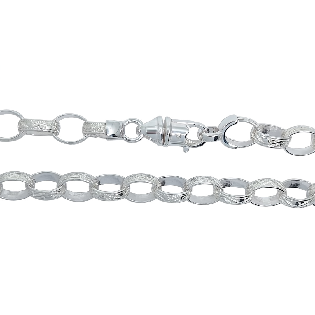 Silver Oval Engraved Belcher Chain 24"