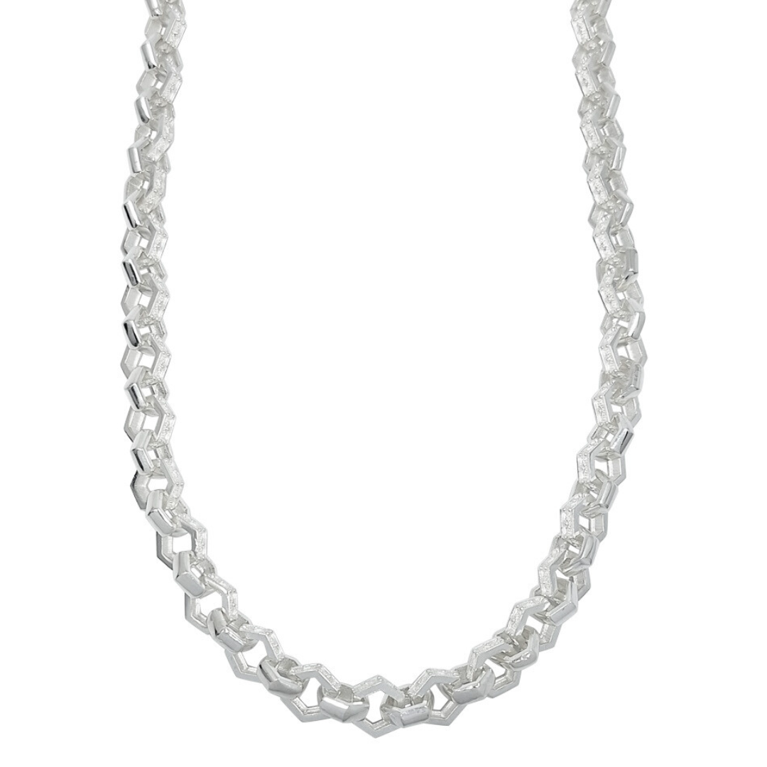 Silver Hexagon Link Chain 26"
