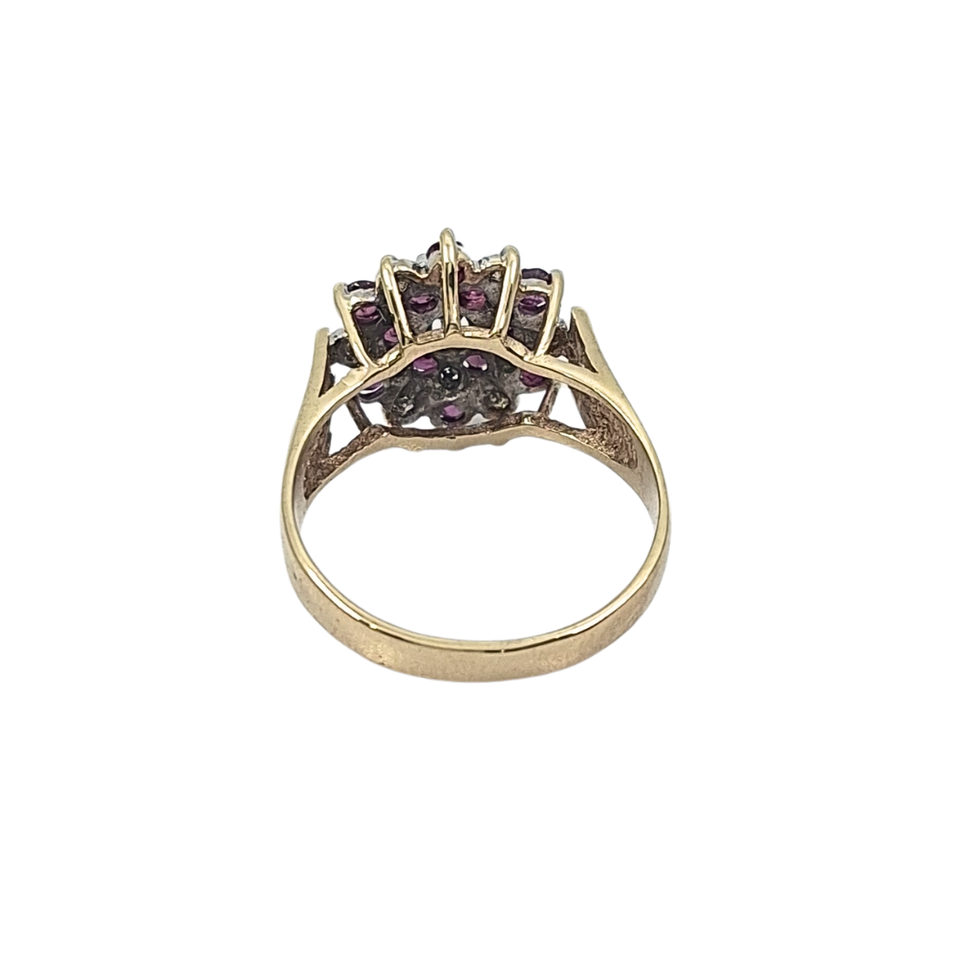 9ct Yellow Gold Ruby & Diamond Cluster Ring