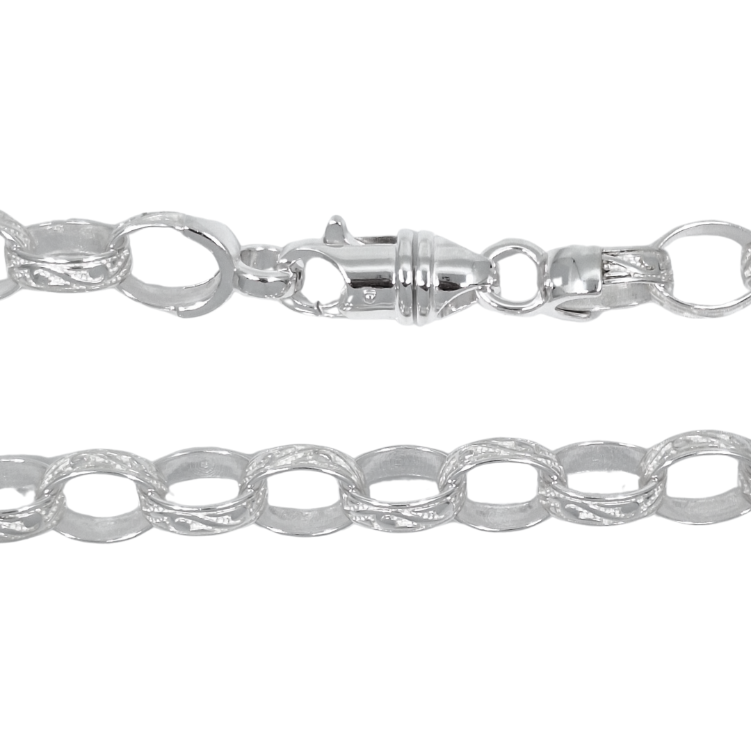 Silver Oval Patterned Belcher Chain 24"