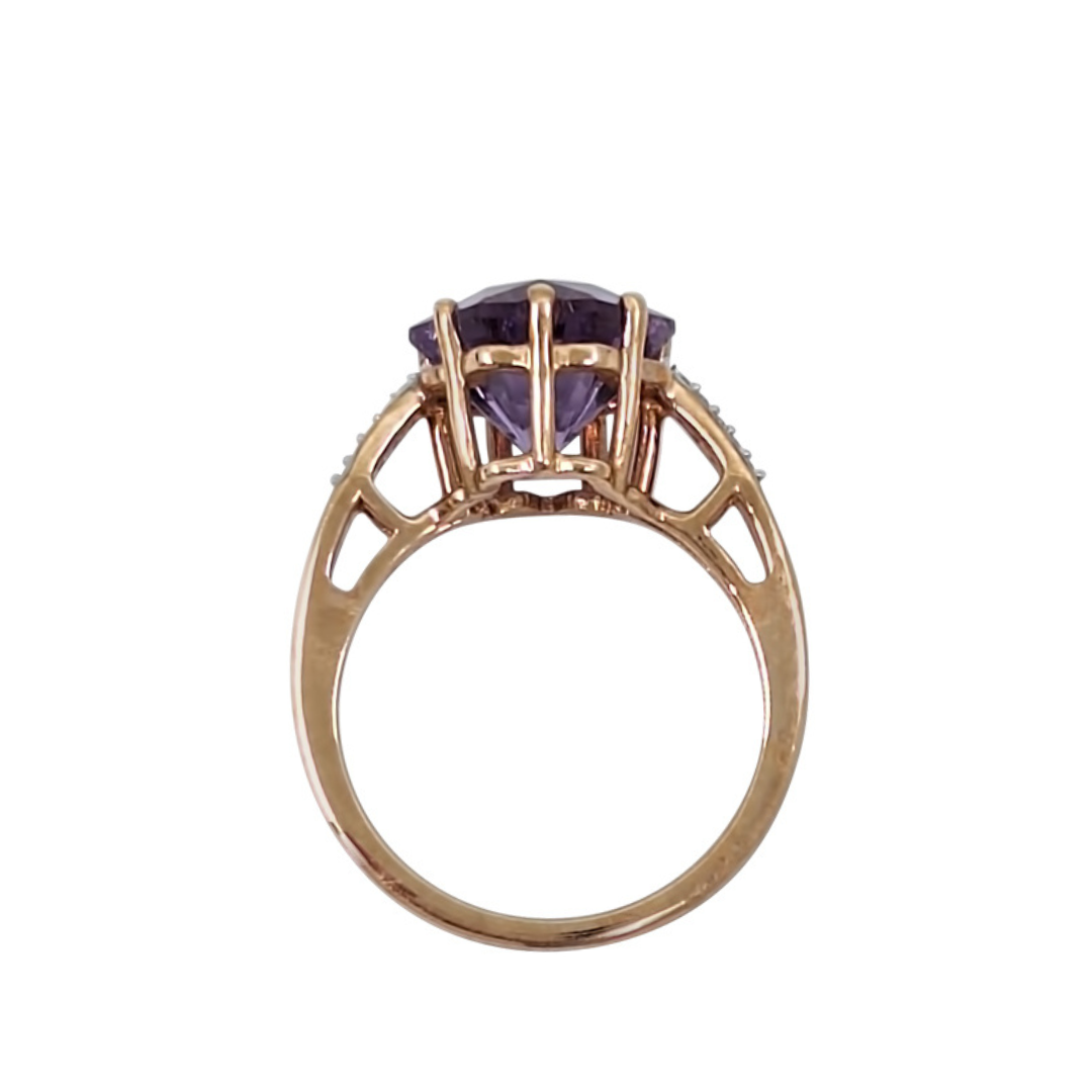 9ct Rose Gold Rose De France Amethyst & Diamond Ring