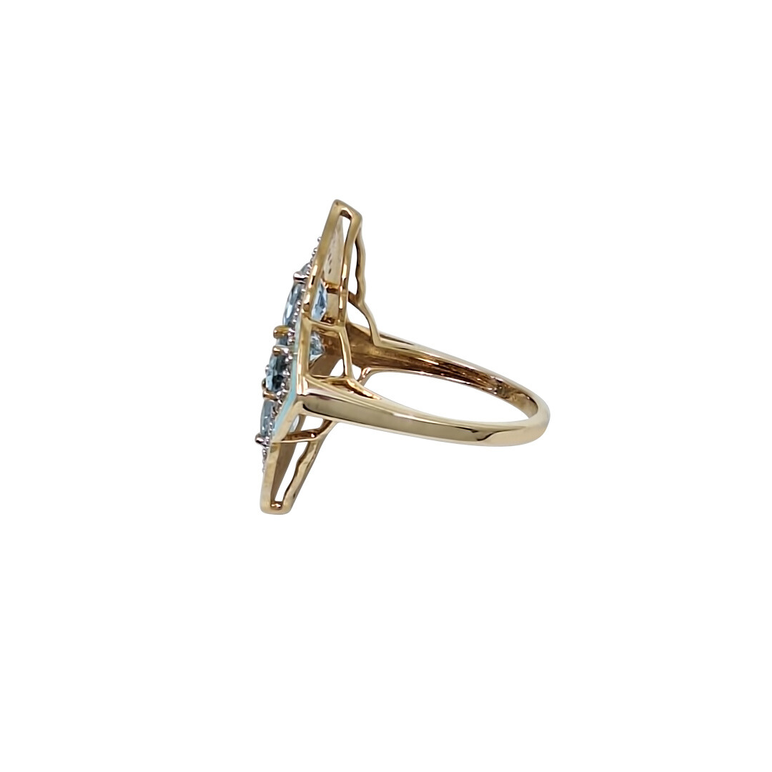 9ct Yellow Gold Aquamarine & Zircon Cocktail Ring 1.80ct