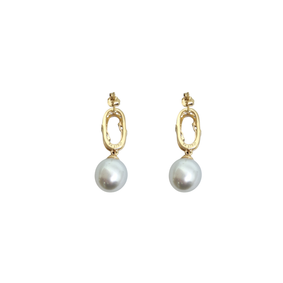 9ct Yellow Gold Cultured Pearl & Zircon Drop Earrings