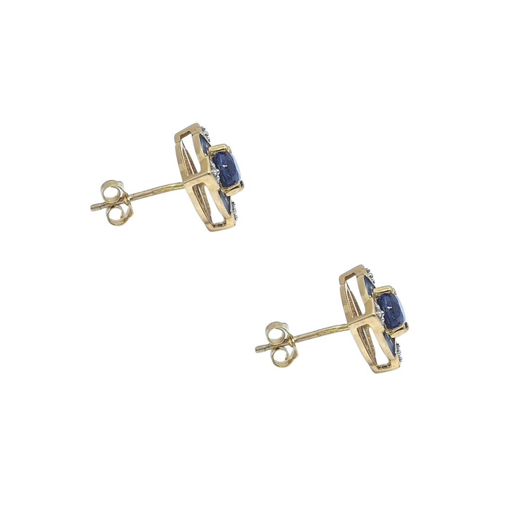 9ct Yellow Gold Nilamani & Zircon Stud Earrings 2.20ct