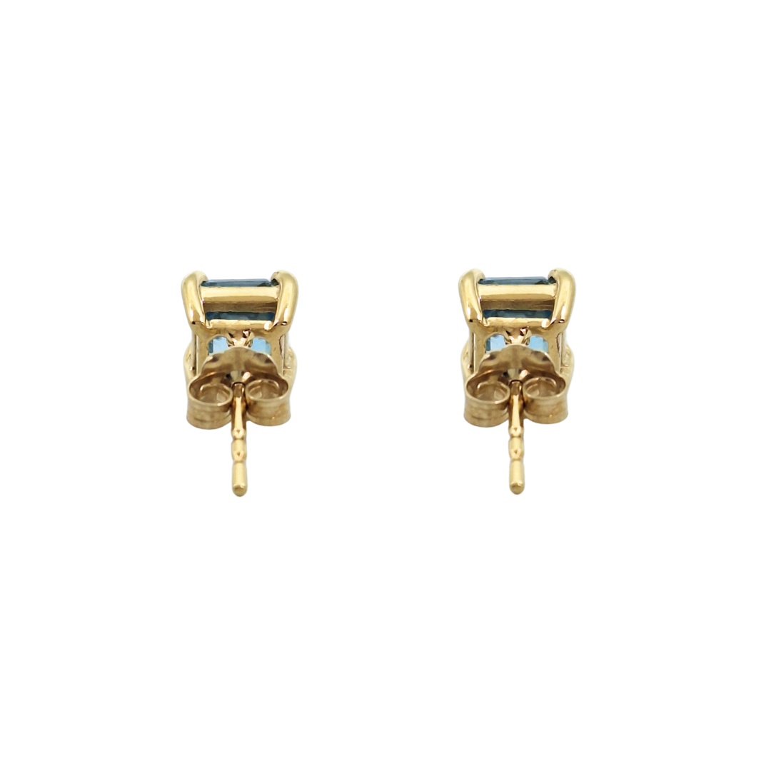 9ct Yellow Gold Blue Zircon Stud Earrings 2.18ct