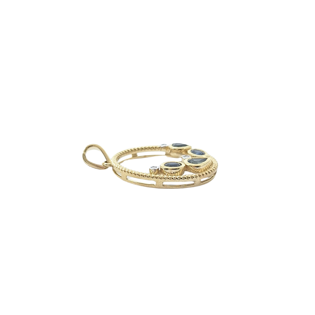 9ct Yellow Gold Australian Sapphire & Diamond Pendant 1.40ct
