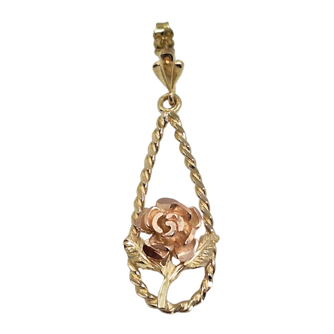 9ct Yellow & Rose Gold Rose Design Drop Earrings