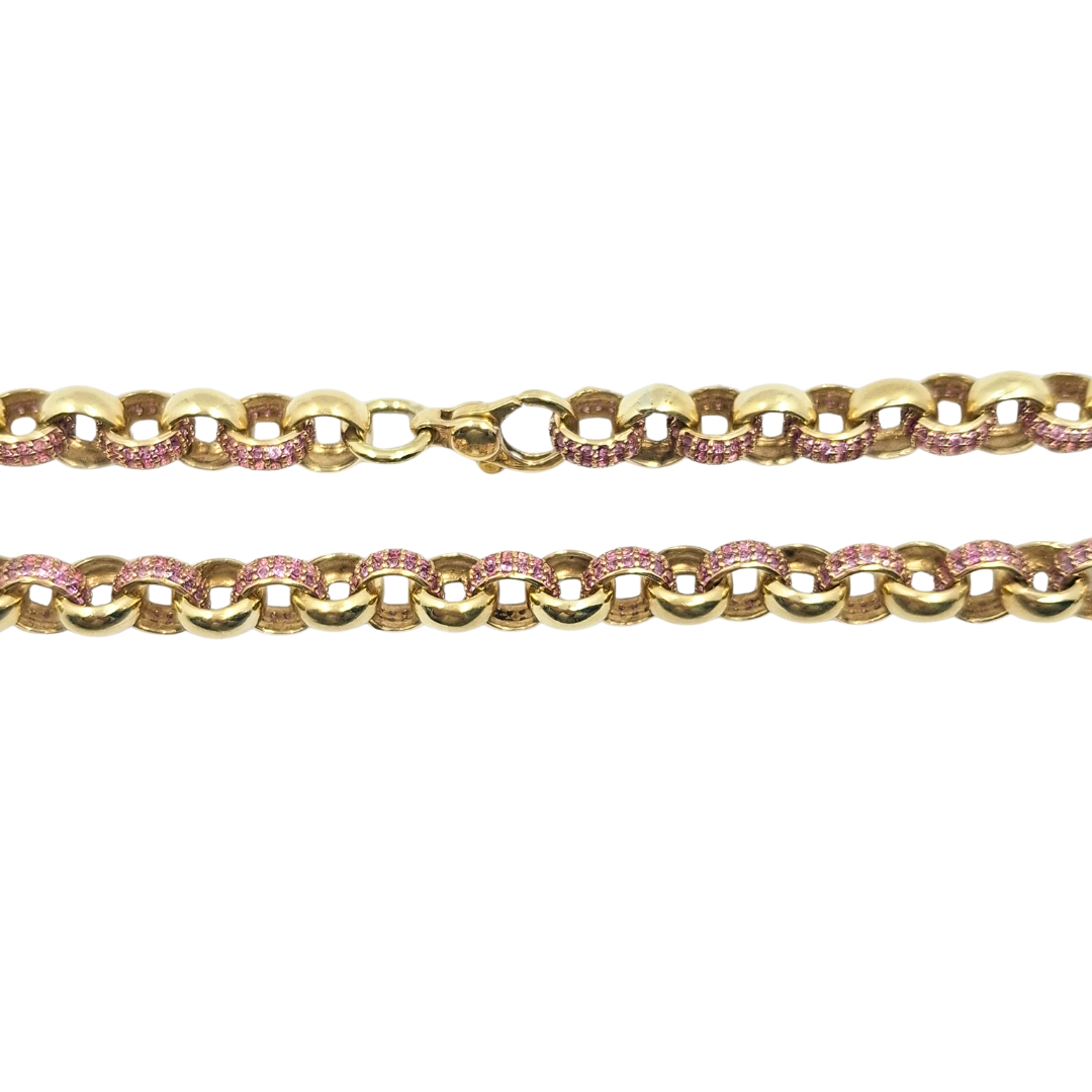9ct Yellow Gold Pinc CZ Belcher Chain 24"