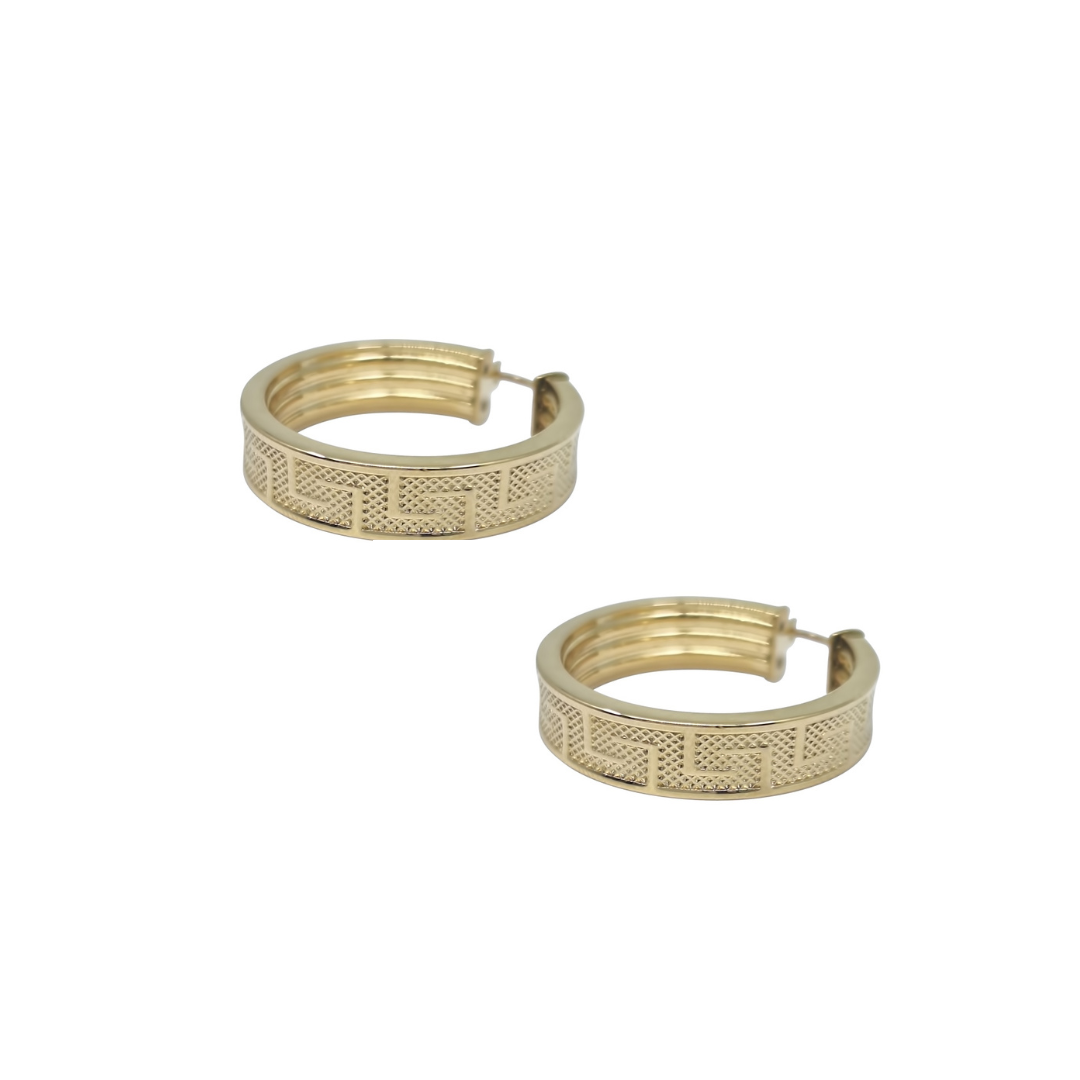 18ct Yellow Gold Patterned Creole Earrings